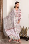 Shop_Inara Jaipur_White Cotton Embroidered Chikankari Round Floral Print Kurta Set  _at_Aza_Fashions