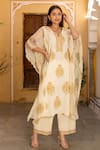 Buy_Inara Jaipur_White Cotton Embroidered Gota Work Block Print Kaftan And Palazzo Set  _Online_at_Aza_Fashions