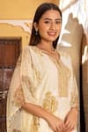 Shop_Inara Jaipur_White Cotton Embroidered Gota Work Block Print Kaftan And Palazzo Set  _Online_at_Aza_Fashions