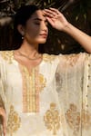 Inara Jaipur_White Cotton Embroidered Gota Work Block Print Kaftan And Palazzo Set  _at_Aza_Fashions