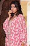 Shop_Inara Jaipur_Pink Georgette Hand Block Print Kaftan_Online_at_Aza_Fashions
