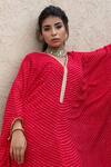 Buy_Inara Jaipur_Red Georgette Embroidered Leheriya Print V Neck Kaftan_Online_at_Aza_Fashions