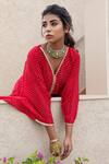 Shop_Inara Jaipur_Red Georgette Embroidered Leheriya Print V Neck Kaftan_Online_at_Aza_Fashions