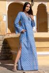 Shop Inara Jaipur Blue Cotton Printed Block Round Notched Hand Kaftan Online at Aza Fashions Shop_Inara Jaipur_Blue Cotton Printed Block Round Notched Hand Kaftan_Online_at_Aza_Fashions