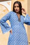 Inara Jaipur Blue Cotton Printed Block Round Notched Hand Kaftan at Aza Fashions Inara Jaipur_Blue Cotton Printed Block Round Notched Hand Kaftan_at_Aza_Fashions