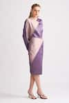 Notebook_Purple Satin Plain V Neck Gigi Colourblock Overlap Dress _Online_at_Aza_Fashions