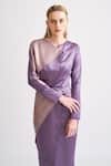 Buy_Notebook_Purple Satin Plain V Neck Gigi Colourblock Overlap Dress _Online_at_Aza_Fashions