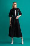 Buy_Notebook_Black Cotton Poplin Embroidered Thread Work Maddie Topstitch Dress  _at_Aza_Fashions