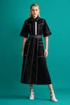 Buy_Notebook_Black Cotton Poplin Embroidered Thread Work Maddie Topstitch Dress  _Online_at_Aza_Fashions