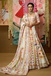 Buy_Mayyur Girotra Couture_White Silk Printed Gota Leaf Neck Shubhra Bridal Lehenga Set  _at_Aza_Fashions