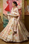 Mayyur Girotra Couture_White Silk Printed Gota Leaf Neck Shubhra Bridal Lehenga Set  _Online_at_Aza_Fashions