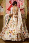 Shop_Mayyur Girotra Couture_White Silk Printed Gota Leaf Neck Shubhra Bridal Lehenga Set  _Online_at_Aza_Fashions