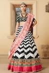 Buy_Mayyur Girotra Couture_Black Silk Printed Chevron Scoop Neck Sanchi Lehenga Set  _at_Aza_Fashions