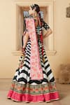 Shop_Mayyur Girotra Couture_Black Silk Printed Chevron Scoop Neck Sanchi Lehenga Set  _at_Aza_Fashions