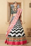 Mayyur Girotra Couture_Black Silk Printed Chevron Scoop Neck Sanchi Lehenga Set  _Online_at_Aza_Fashions