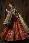 Shop_Mayyur Girotra Couture_Red Silk Printed Gota V Neck Maurya Patola Bridal Lehenga Set  _at_Aza_Fashions