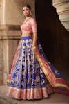 Mayyur Girotra Couture_Blue Silk Embroidered Gota V Neck Kanwal Bridal Lehenga Set  _Online_at_Aza_Fashions