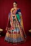 Mayyur Girotra Couture_Multi Color Silk Printed Gota Round Chandan Bridal Lehenga Set  _Online_at_Aza_Fashions