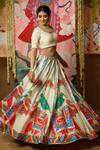 Shop_Mayyur Girotra Couture_White Silk Printed Gota V Neck Gamini Bridal Lehenga Set  _at_Aza_Fashions