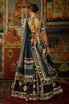 Shop_Mayyur Girotra Couture_Green Printed Gota V Neck Nisargah Silk Patola Lehenga Set  _at_Aza_Fashions