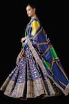 Shop_Mayyur Girotra Couture_Blue Silk Printed Antique Scoop Neck Parikrama Patola Lehenga Set  _Online_at_Aza_Fashions