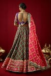 Shop_Mayyur Girotra Couture_Green Silk Printed Gota Work V Neck Medika Lehenga Set  _at_Aza_Fashions