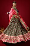 Mayyur Girotra Couture_Green Silk Printed Gota Work V Neck Medika Lehenga Set  _Online_at_Aza_Fashions