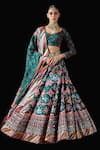 Buy_Mayyur Girotra Couture_Green Silk Printed Patola Leaf Neck Popat Kunjar Bridal Lehenga Set  _at_Aza_Fashions