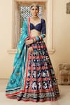 Buy_Mayyur Girotra Couture_Blue Silk Printed Patola Sweetheart Neck Yashmi Lehenga Set  _at_Aza_Fashions