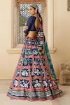 Shop_Mayyur Girotra Couture_Blue Silk Printed Patola Sweetheart Neck Yashmi Lehenga Set  _at_Aza_Fashions