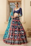 Mayyur Girotra Couture_Blue Silk Printed Patola Sweetheart Neck Yashmi Lehenga Set  _Online_at_Aza_Fashions