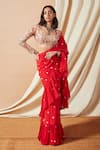 Buy_Tamanna Punjabi Kapoor_Red Georgette Embroidered Mirror Work Round Ruffle Saree With Blouse  _at_Aza_Fashions