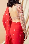 Shop_Tamanna Punjabi Kapoor_Red Georgette Embroidered Mirror Work Round Ruffle Saree With Blouse  _at_Aza_Fashions