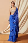 Buy_Tamanna Punjabi Kapoor_Blue Georgette Embroidered Mirror Work Ruffle Saree With Blouse  _at_Aza_Fashions