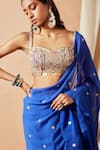 Tamanna Punjabi Kapoor_Blue Georgette Mirror Embroidered Ruffle Saree With Blouse_Online_at_Aza_Fashions