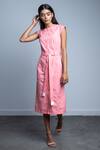 Buy_Doodlage_Pink Upcycled Cotton Plain Round Janet Shirt Dress_at_Aza_Fashions