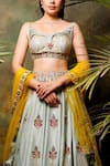 Buy_Archana Kochhar_Green Lehenga And Blouse Raw Silk Dupatta Net Neckline Floral Embroidered Set _Online_at_Aza_Fashions
