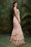 Archana Kochhar_Pink Saree Georgette Blouse Raw Silk Scoop Neck Ruffle Pre-draped With _Online_at_Aza_Fashions