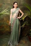 Buy_Archana Kochhar_Green Net Embroidered Sequins Scoop Neck Celadon Pre-draped Saree With Blouse _at_Aza_Fashions