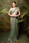 Archana Kochhar_Green Net Embroidered Sequins Scoop Neck Celadon Pre-draped Saree With Blouse _Online_at_Aza_Fashions