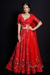 Buy_Archana Kochhar_Red Lehenga And Blouse Raw Silk Dupatta Net Shimmering Rouge Bridal Set _at_Aza_Fashions
