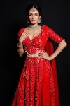 Buy_Archana Kochhar_Red Lehenga And Blouse Raw Silk Dupatta Net Shimmering Rouge Bridal Set _Online_at_Aza_Fashions