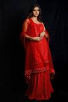 Archana Kochhar Red Chanderi (vegan And Eco Friendly) Mirror, Shimmer Rouge Kurta Sharara Set Online at Aza Fashions Archana Kochhar_Red Chanderi (vegan And Eco Friendly) Mirror, Shimmer Rouge Kurta Sharara Set _Online_at_Aza_Fashions