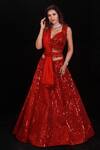 Buy_Archana Kochhar_Red Lehenga And Blouse Organza Dupatta Silk (vegan & Shimmer Rouge Bridal Set _at_Aza_Fashions