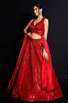 Archana Kochhar_Red Lehenga And Blouse Organza Dupatta Silk (vegan & Shimmer Rouge Bridal Set _Online_at_Aza_Fashions