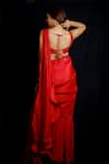 Shop_Archana Kochhar_Red Palla Silk (vegan And Eco Friendly) Blouse Shimmering Rouge Pre-drape Set _at_Aza_Fashions