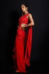 Archana Kochhar_Red Palla Silk (vegan And Eco Friendly) Blouse Shimmering Rouge Pre-drape Set _Online_at_Aza_Fashions
