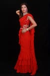 Archana Kochhar_Red Saree Georgette Blouse Raw Silk Shimmering Rouge Pre-drape Set _Online_at_Aza_Fashions