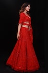 Archana Kochhar_Red Lehenga And Blouse Organza Dupatta Silk Shimmering Rouge Bridal Set _Online_at_Aza_Fashions