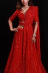 Buy_Archana Kochhar_Red Lehenga And Blouse Organza Dupatta Silk Shimmering Rouge Bridal Set _Online_at_Aza_Fashions